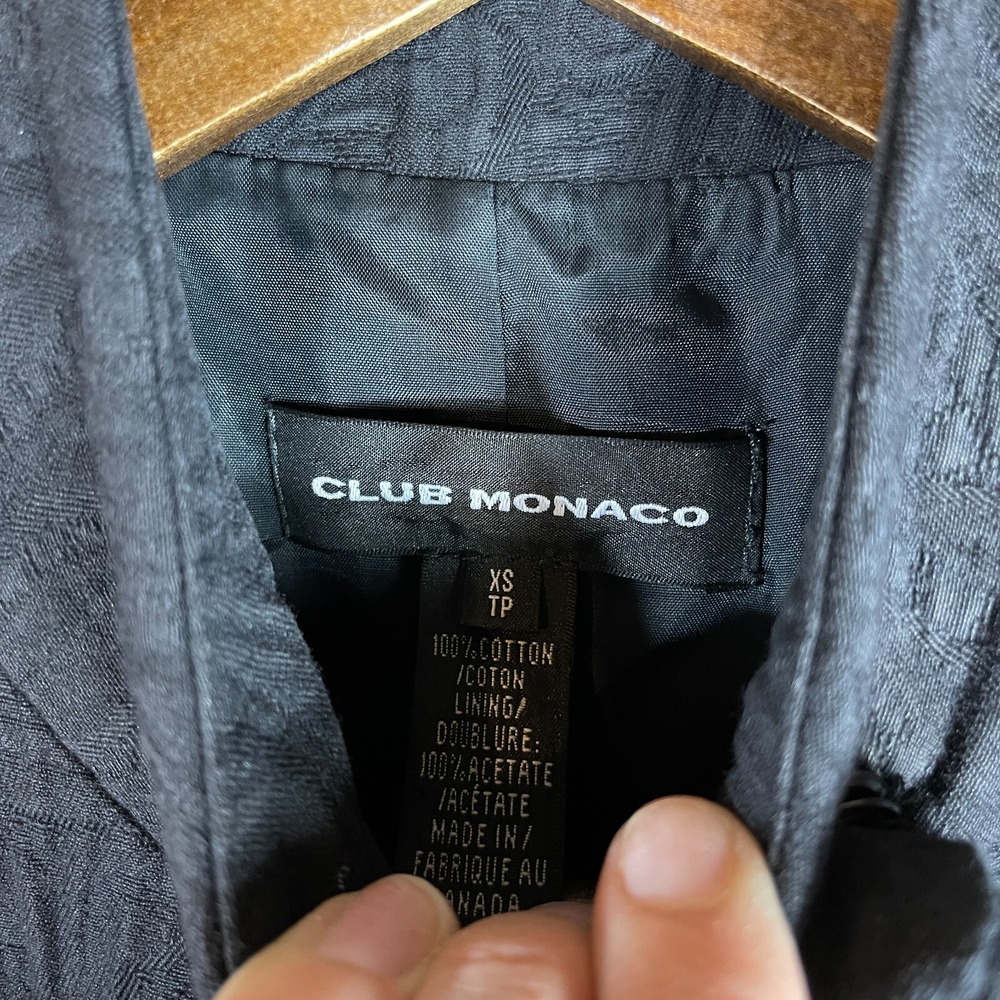 Club Monaco Jacket Womens Size XS Black Cotton Jacquard Long Trench Coat Modern - Picture 7 of 9